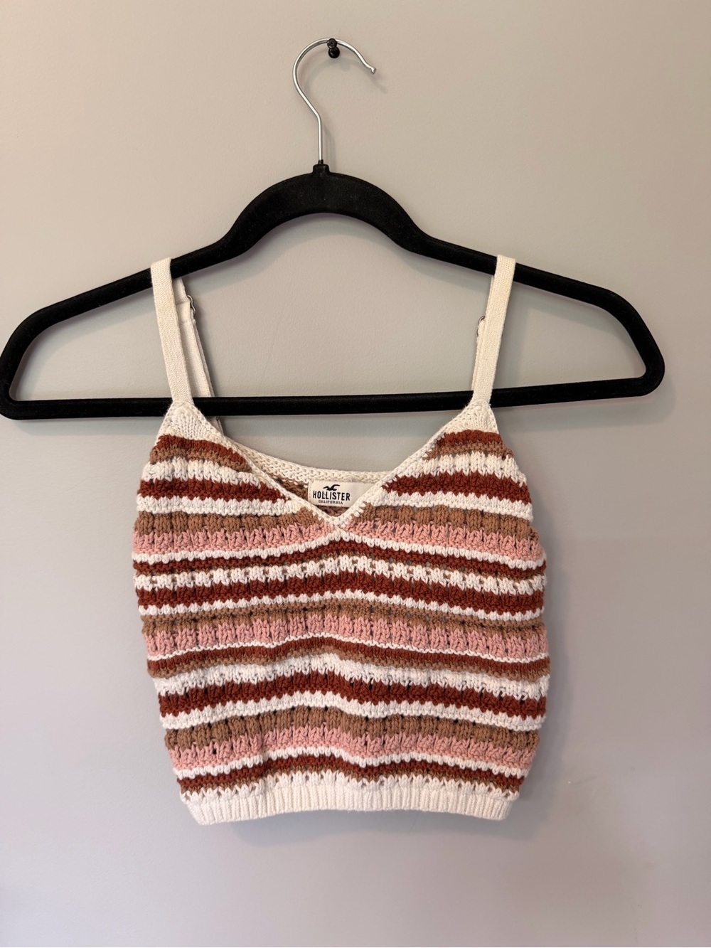 Hollister Pink, Brown & Cream Striped Knit Crop Tank